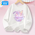 3-14years Girls' Pink Long Sleeve T-shirt - Cute "FRESH" Drink & Animal Print Kids Cotton Top 2026 Spring New.