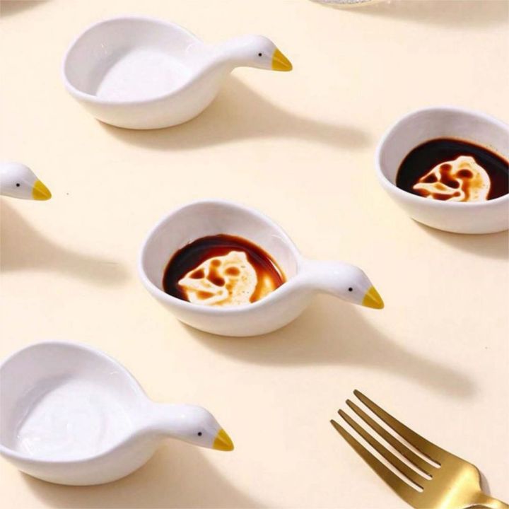 A lovely and cute swan shape ceramic seasoning dish, 40ml, soy sauce dish, chili dish, mustard dish, ketchup, salad sauce dish