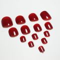 24 PCS - Red Toenails Fake Toe Nails Natural -Solid Color Square Nail USA Independence Day, Glossy Fake Toenails Press on Nails. 