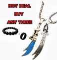 Combo Deal-Mens Fashion Sterling Islamic Imam Ali Nacklace+Black Beads Braclet+ Titanium Ring -Top Fashion High Quality Shar E Ali Sword Nacklace With Black Stone I'mam Zulfikar Ali Logo Braclete For Boys And Men's -Buy Any One Nacklace+ring+braclet. 