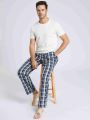 Men's Pajama Pants Autumn New Checked Cotton Thin Soft Comfortable Elastic Waistband with Pockets Home Lounge Pants.