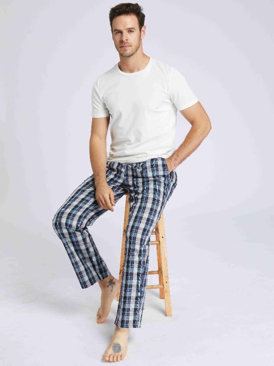 Men's%20Pajama%20Pants%20Autumn%20New%20Checked%20Cotton%20Thin%20Soft%20Comfortable%20Elastic%20Waistband%20with%20Pockets%20Home%20Lounge%20Pants%20-%20Image%204