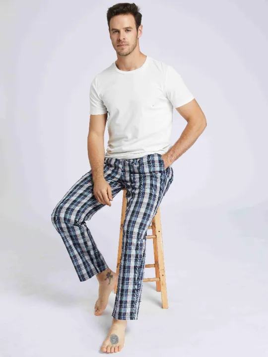 Men's%20Pajama%20Pants%20Autumn%20New%20Checked%20Cotton%20Thin%20Soft%20Comfortable%20Elastic%20Waistband%20with%20Pockets%20Home%20Lounge%20Pants%20-%20Image%204