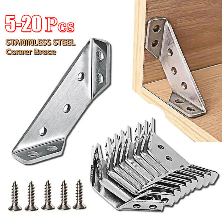 5/10/20/pcs Thickened Stainless Steel Corner Angle Code 90 Degrees Right Angle Fixed Bracket Furniture Connectors for Furniture