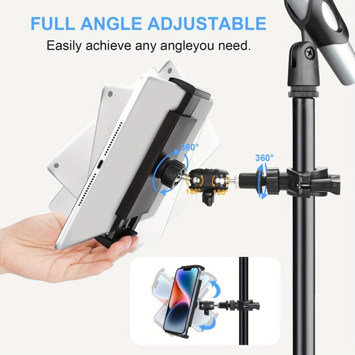 M3%204.7"-13.5"%20Tablet%20and%20phone%20holder%20for%20Microphone%20Stand%20with%20360-Degree%20Rotable%20Swivel%20Mount%20for%20Music%20Sheet/Live%20Streaming%20-%20Image%202