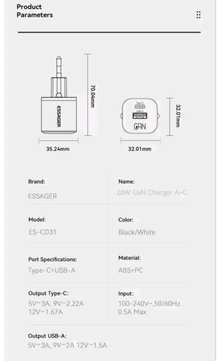 Essager%2020W%20GaN%20USB%20Type%20C%20Charger%20PD%20Fast%20Charge%20Phone%20QC%203.0%20Quick%20Chargers%20For%20iPhone%20or%20Android%20-%20Image%207