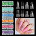 600PCS Semi-frosted No Crease Long Fake Nails Almond French Coffin Full Half Cover False Nails Artificial Nail Art Soft Gel Tips. 