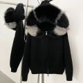 Coat Women Cardigan Natural Fox Fur Coat Women Real Mongolian Fur Knitwear Female Spring Autumn Hooded Knitted Fur Jacket. 