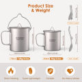 Tomshoo 3 PCS Titanium Cookware Set Ultralight 750ml Pot 450ml Water Cup Mug w Lid Folding Spork for Outdoor Camping Backpacking. 