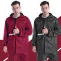 Black/red rain poncho with reflective stripe models hooded coat waterproof rain suit. 