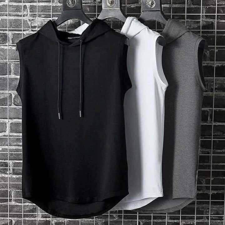 Sleeveless Gym Cotton Hoodie for Men Set of 3