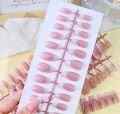 24 French Gel Nail Tips - French Tip Nails Coffee Medium Almond Fake Nails for Nail Art With Glue Stickers Nail File. 