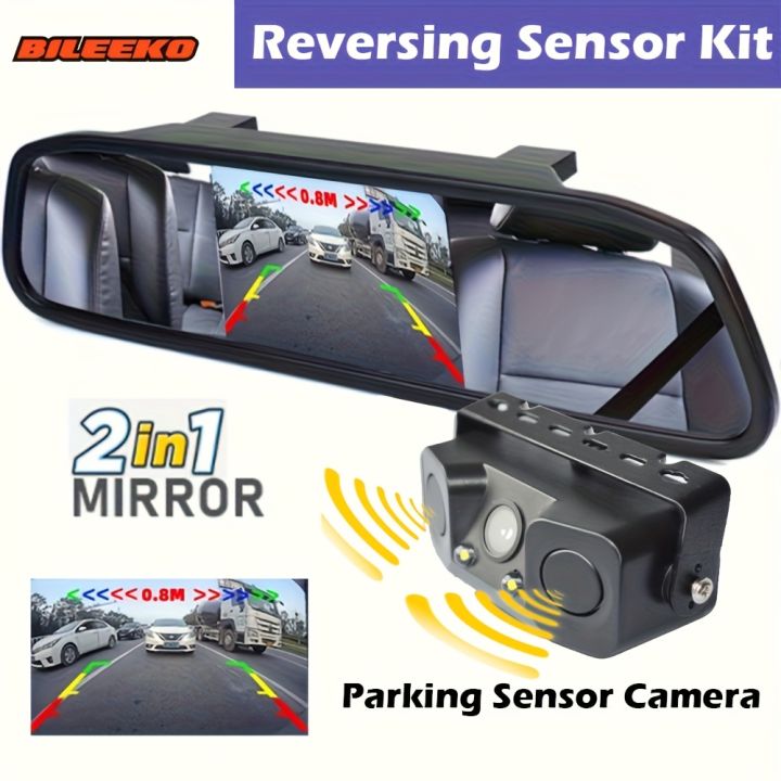 Car Reversing Mirror Kit 3in 1 Sensor Camera Visible Display Rear View ...