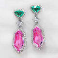 Huitan Colorful Bridal Dangle Earrings for Wedding Inlaid Geometric Cubic Zirconia Top Quality Women Earrings Luxury Jewelry New.