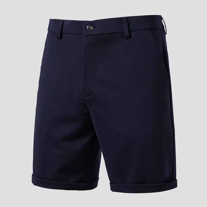 Summer%20100%25%20Cotton%20Solid%20Dress%20Shorts%20Men%20High%20Quality%20Casual%20Business%20Social%20Elastic%20Waist%20Men%20Shorts%20Lightweight%20Beach%20Shorts%20-%20Image%205