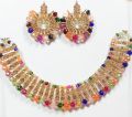 Maroon colour jewellery set of round crystal earrings and chowker neckless in maroon colour for girls and women for wedding party and eid in low price. 