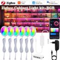 Tuya Zigbee DC12V RGB LED Under Cabinet Light Dimmable Puck Light Voice Control Festival Wardrobe Bedroom Kitchen Alexa . 
