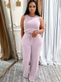 Solid Casual Jumpsuit for Women Sleeveless Drawstring High Waist One Pieces Rompers and Jumpsuits Summer Outfits Combinaison. 