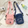 Women Canvas Small Bag Cartoon Bear Crossbody Shoulder Bags Ladies Purse Phone Bag Handbags. 