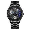 Fashion Non Wheel  Mens Car Wheel Watches Luxury Stainless Steel Mesh Watch Men Quartz Wristwatch Male Clock. 