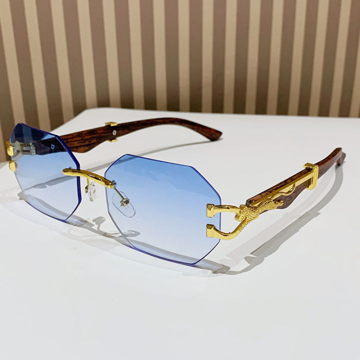 Cycling Rimless Hexagon Sunglasses Men Gradient Lens Square Sun Glasses for Women 2024 Luxury Brand Designer Eyewear UV400