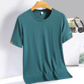 Men's Summer Ice Silk T-shirt Sweatshirt Round Neck Simple Running Fitness Suit Thin Breathable Quick Drying T. 