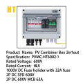 2 in 1 out DC 600V Solar photovoltaic PV Combiner Box With Lightning Protection 32A Fuse MCB SPD Waterproof IP65 Distribution.