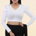 Crop Top Blouse For Women All Season Cotton Spandex Fabric Long Sleeve Casual Style Multiple Color. 