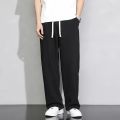 Men's Grey Loose-fit Straight-leg Casual Pants Summer Lightweight Draped Wide-leg Sweatpants For Men Comfortable Long Pants. 