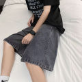 2025 new summer shorts jeans men's elastic deep blue fashionable design jeans slim fit straight leg men's short denim. 