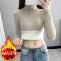 Turtleneck Winter Sweater Women Elegant Thicken Velvet Lined Warm Sueter Fleece Knitted Pullover Slim Top Jersey Knitwear Jumper.