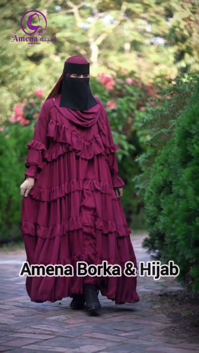 Anika Borka 2 with Big Hijab for Women Muslim Outwear Dubai Cherry Georgette Premium Quality