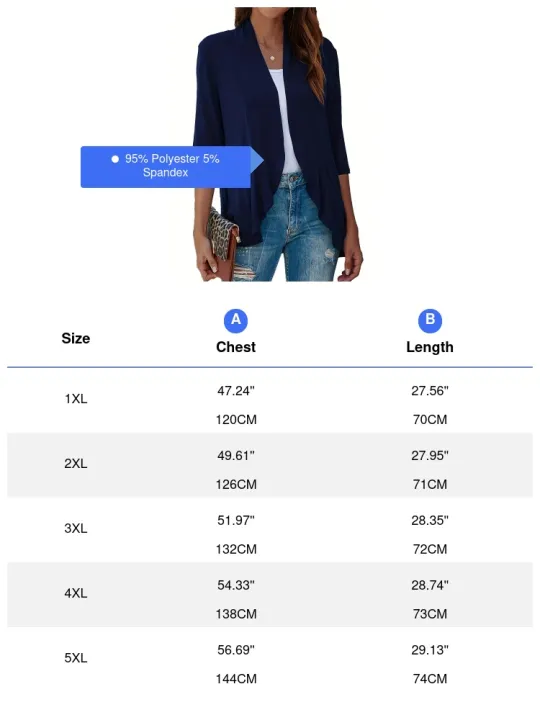 Plus%20Size%20V-neck%20Loose%20Pleated%20Cardigans%20Casual%20Frill%20Solid%203/4%20Sleeve%20Spring%20Summer%20Fall%20Cardigan%20Plus%20Size%20Women's%20Clothing%20-%20Image%206