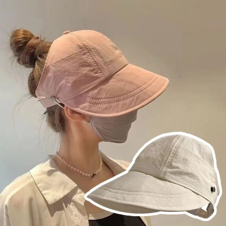 Sun%20Hats%20for%20Women%20Wide%20Brim%20UV%20Protection%20Hollow%20Top%20Sun%20Hat%20Summer%20Beach%20Packable%20Visor%20Fisherman%20Caps%20with%20Mask%20Button%20-%20Image%204