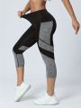 Women's Patchwork Pocket High Waist Yoga Pants Capri Leggings Tummy Tuck Sweatpants.
