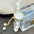 French Romantic Pearl Pull Cord Handheld Watch Elegant Small Fashion Bracelet Quartz Wristwatch Stylish Portable Timepiece. 