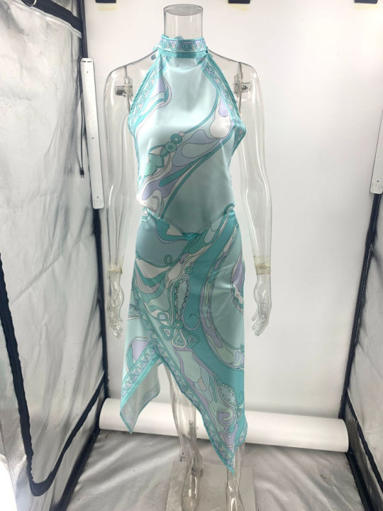 Summer%20Fashion%20New%20Women's%20Elegant%20Satin%20Skirt%20Two%20Piece%20Set%20Printed%20Hanging%20Neck%20Top%20Irregular%20Half%20Body%20Skirt%20Two%20Piece%20Set%20-%20Image%205