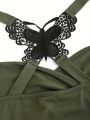 New European and American Women's Pleated Suspenders Butterfly Lace Cross Vest in Spring and Summer of 2024. 