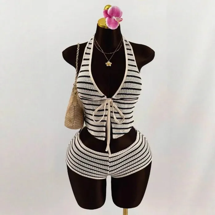 Summer%20Seaside%20Beach%20Vacation%20Style%20Knitted%20Lace%20up%20Slim%20Fit%20Halterneck%20Vest%20Half-Length%20Shorts%20Two-Piece%20Set%20for%20Women%20%20sty%20-%20Image%207