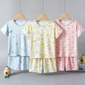 2-Piece Children's Summer Cute cartoon Printed Short-Sleeved Shorts Set for Boys and Girls Casual and Comfortable T-Shirt Shorts. 