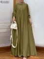 Women Autumn Muslim Long Dress Abaya Long Sleeve Hijab Vestidos Islamic Robe Femme ZANZEA Vintage Ramadan Maxi Sundress Kaftan.