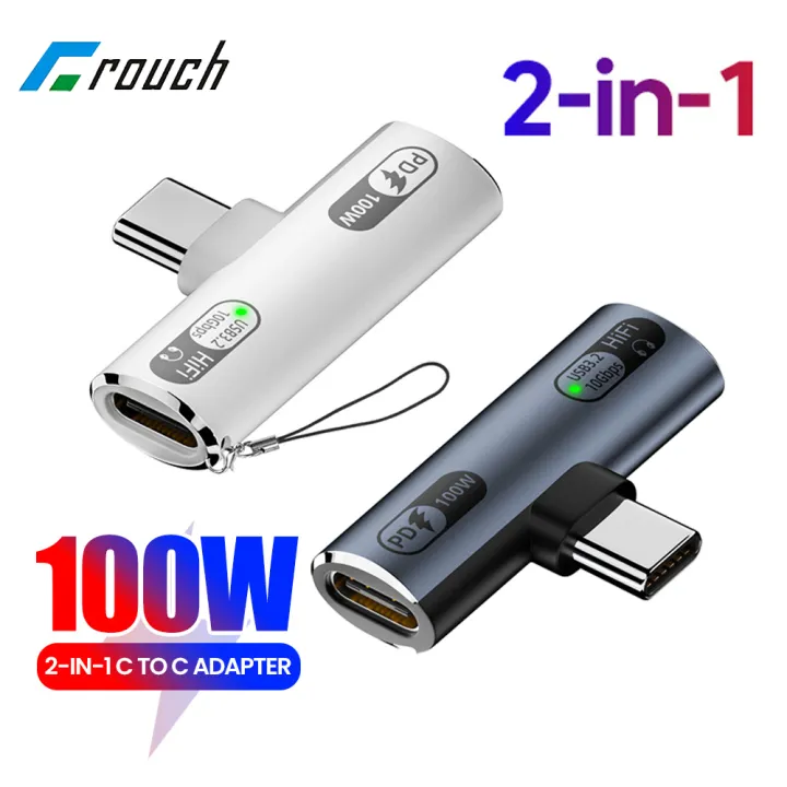 Type C 2 in 1 Headphone Adapter 100W Type C Male To Dual Type C ...