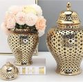 Decorative Jar Ginger Jar Vase Decor Vintage Ginger Jar with Lid Carved Lattice Decorative Temple Jar Stunning Home Decor Intricate Ginger Jars Storage Jar. 