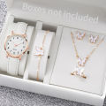 6PCS Women's Watch Fashion Arabic Dial Leather Band Quartz Watches Butterfly Jewelry Set（Without Box）. 