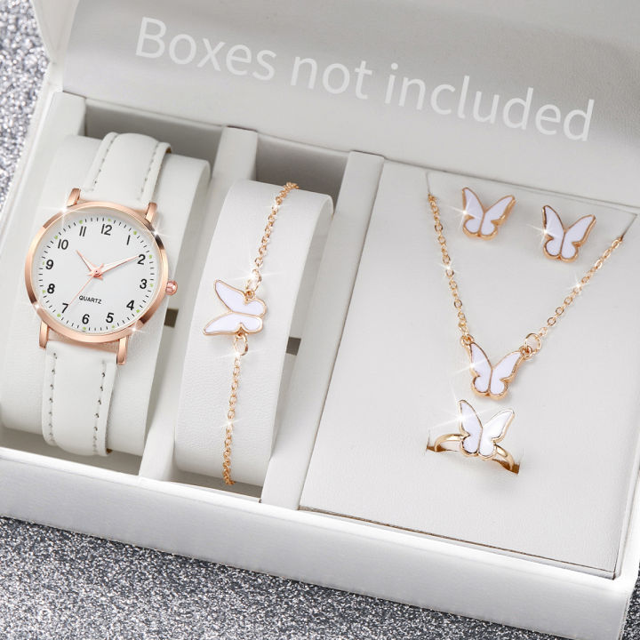 6PCS%20Women's%20Watch%20Fashion%20Arabic%20Dial%20Leather%20Band%20Quartz%20Watches%20Butterfly%20Jewelry%20Set%EF%BC%88Without%20Box%EF%BC%89%20-%20Image%202