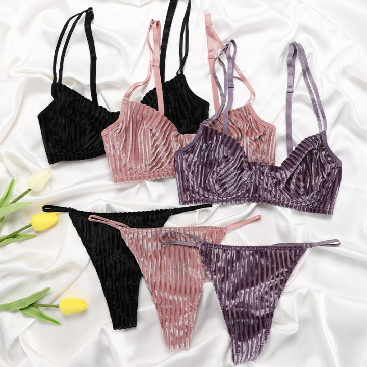 Hot Sale V-shape Underwire Ribbed Women Bra and Briefs Set Polyamide ...