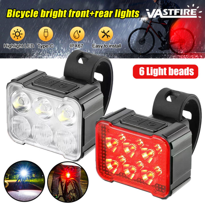Red/White Cycling Taillight 6 lamp Headlight Bicycle Lights Bike Safety