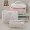 Fashion Cherry Tote Women Makeup Bag Portable Cute Ladies Cosmetic Toiletry Storage Pouch Handbag Cotton Quilted Zipper Bag.