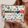 Medicine-Themed Cosmetic Travel Bag - Foldable Zippered Makeup Organizer, for Healthcare Professionals, Cosmetic Bag.