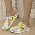 New Women's Slip-On Sandals Fashionable Artistic Chrysanthemum Print Comfortable and Durable Wedge Heel with Wear-Resistant Desi. 